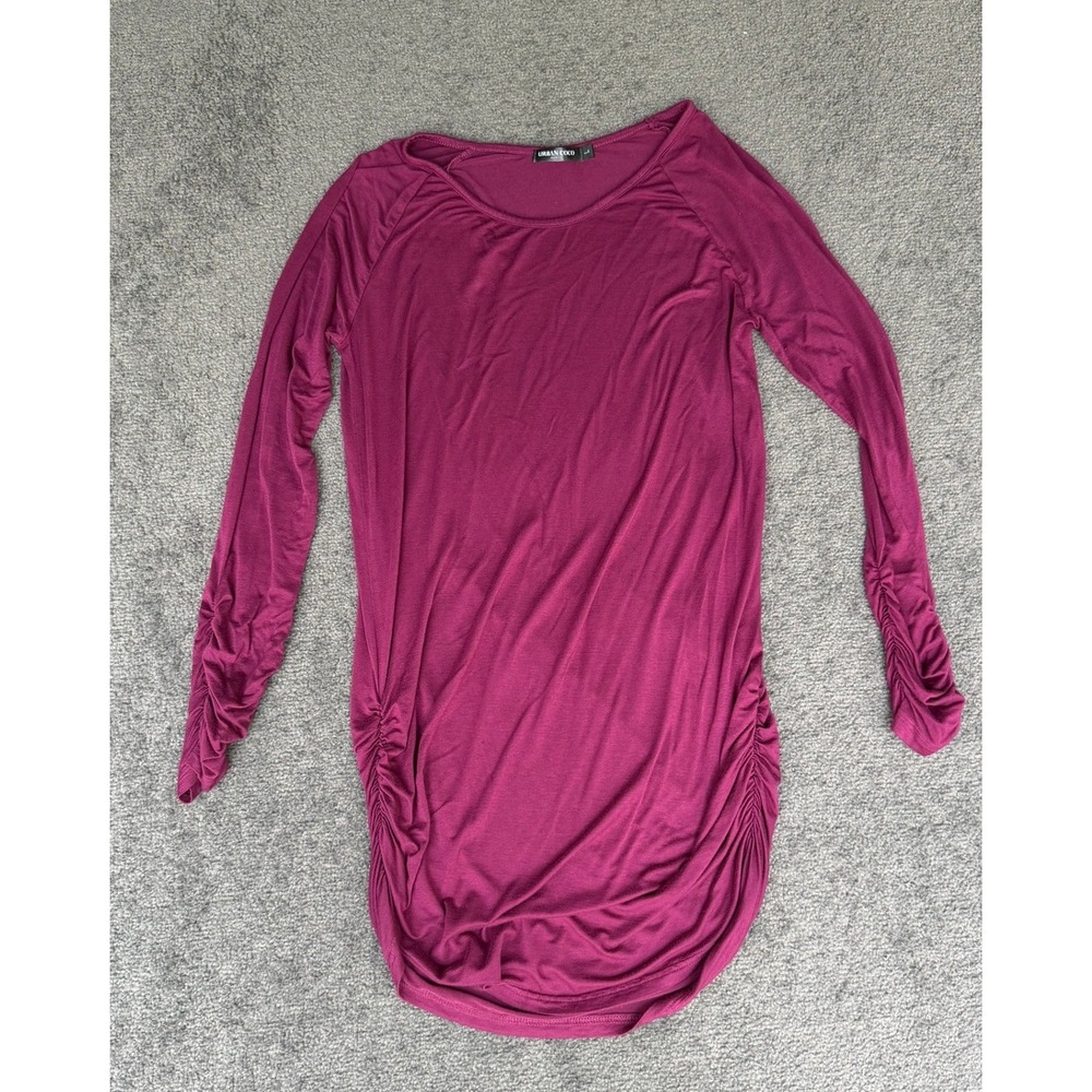 Urban Coco Magenta Purple Ruched Side Long Sleeve Tunic Top Scoop Neck Large